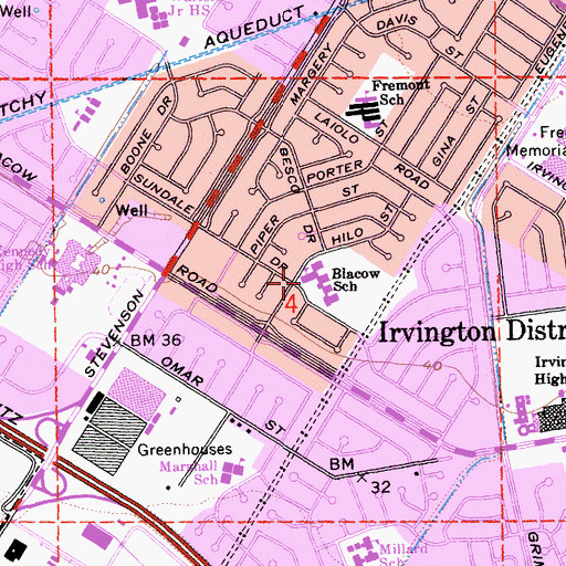 Topographic Map of John Blacow Elementary School, CA