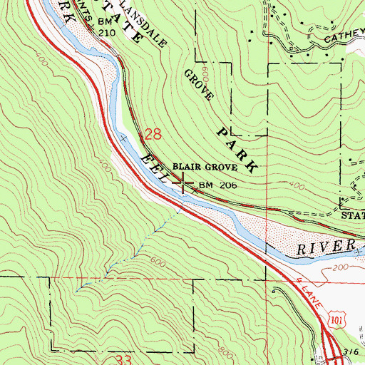 Topographic Map of Blair Grove, CA