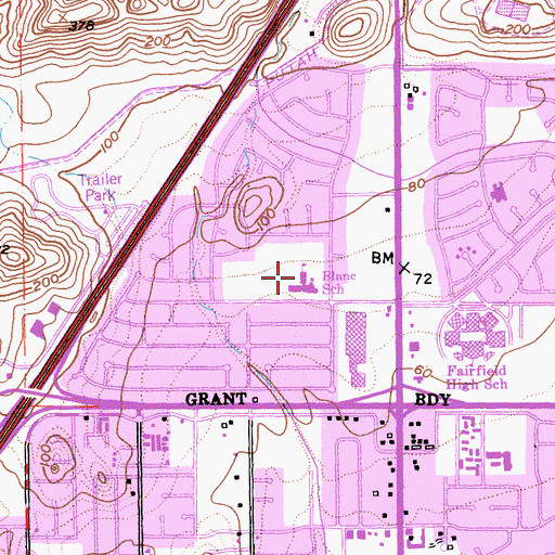 Topographic Map of Amy Blanc Elementary School, CA