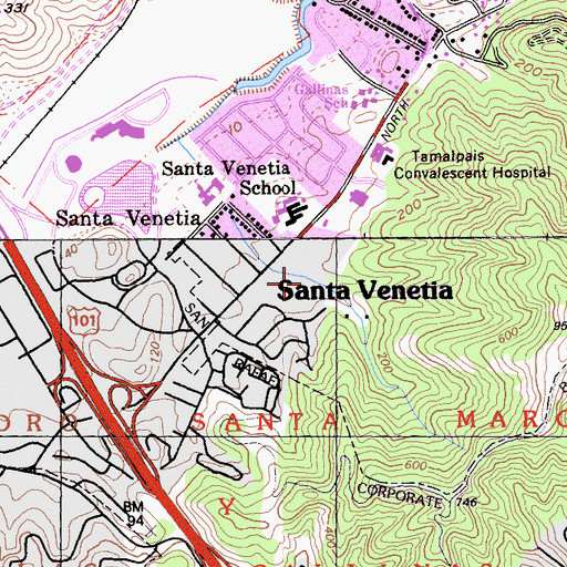 Topographic Map of Blessed Sacrament School, CA