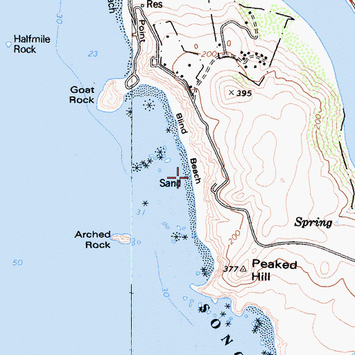 Topographic Map of Blind Beach, CA