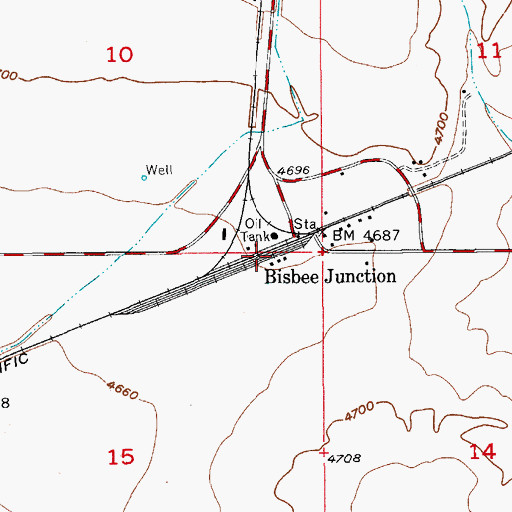 Topographic Map of Bisbee Junction Railroad Station, AZ