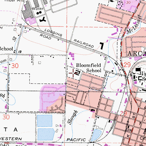 Topographic Map of Bloomfield Elementary School, CA