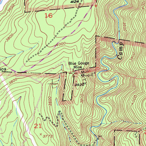 Topographic Map of Blue Gouge Mine, CA
