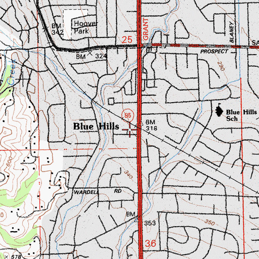 Topographic Map of Blue Hills, CA