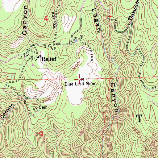 Topographic Map of Blue Lead Mine, CA