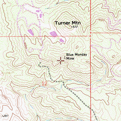 Topographic Map of Blue Monday Mine, CA