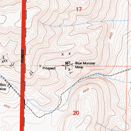 Topographic Map of Blue Monster Mine, CA