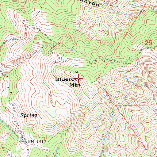 Topographic Map of Bluerock Mountain, CA
