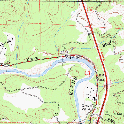 Topographic Map of Bluff Creek, CA