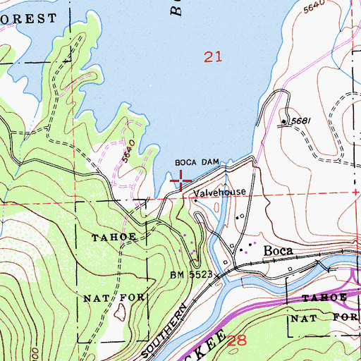 Topographic Map of Boca Dam, CA