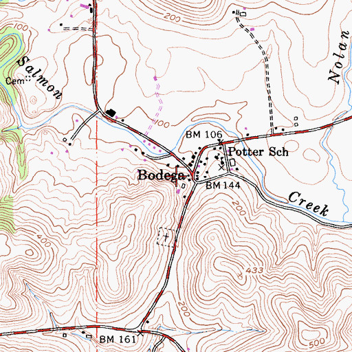Topographic Map of Bodega, CA