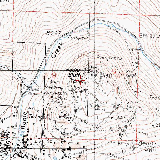 Topographic Map of Bodie Bluff, CA