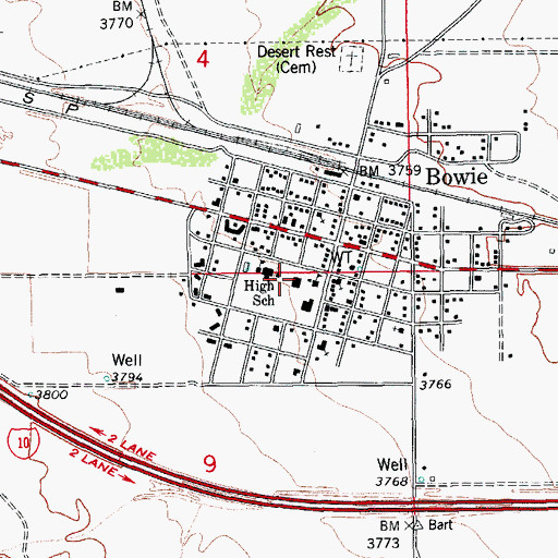 Topographic Map of Bowie Elementary School, AZ