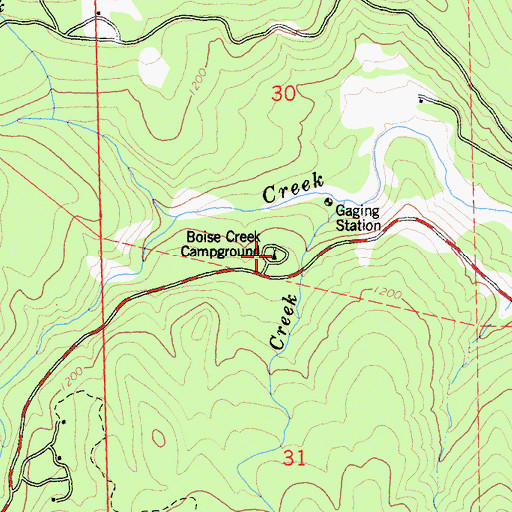 Topographic Map of Boise Creek Campground, CA