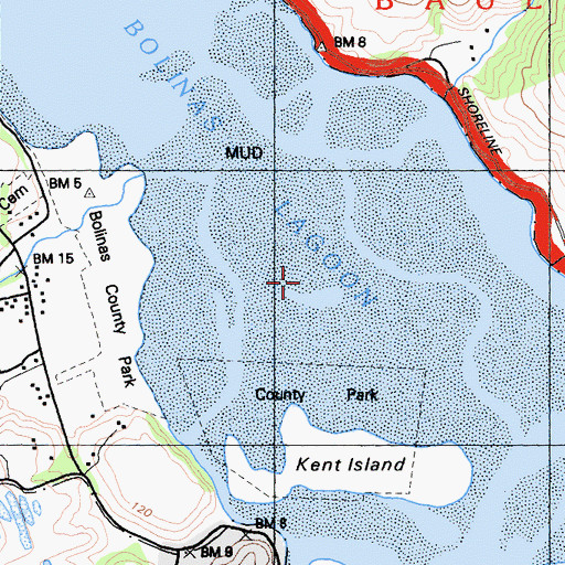 Topographic Map of Bolinas Lagoon, CA