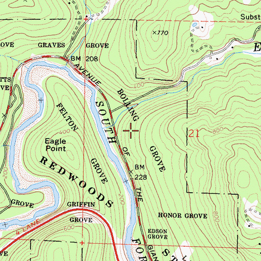 Topographic Map of Bolling Grove, CA
