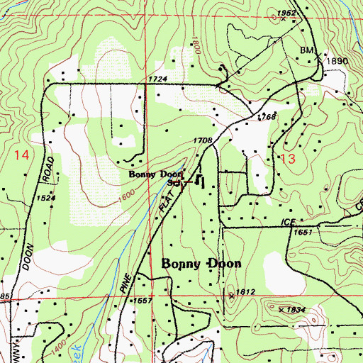 Topographic Map of Bonny Doon Elementary School, CA