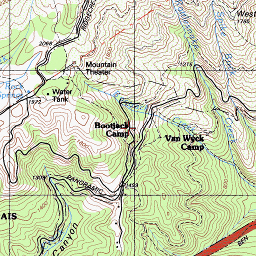 Topographic Map of Bootjack Camp, CA