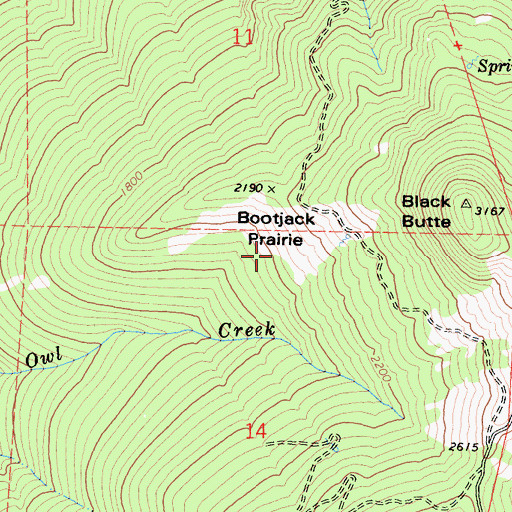 Topographic Map of Bootjack Prairie, CA