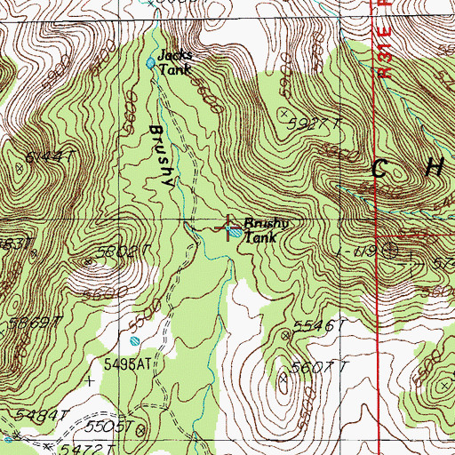 Topographic Map of Brushy Tank, AZ
