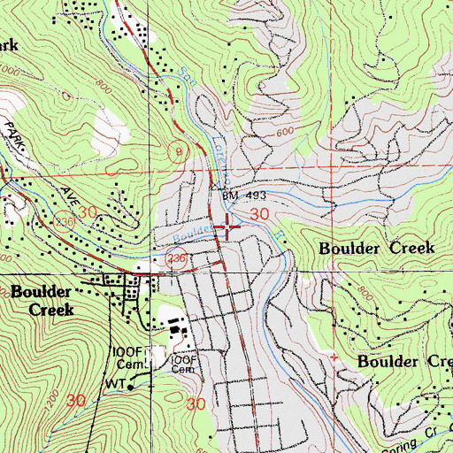 Topographic Map of Boulder Creek, CA
