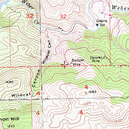 Topographic Map of Boulder Mine, CA