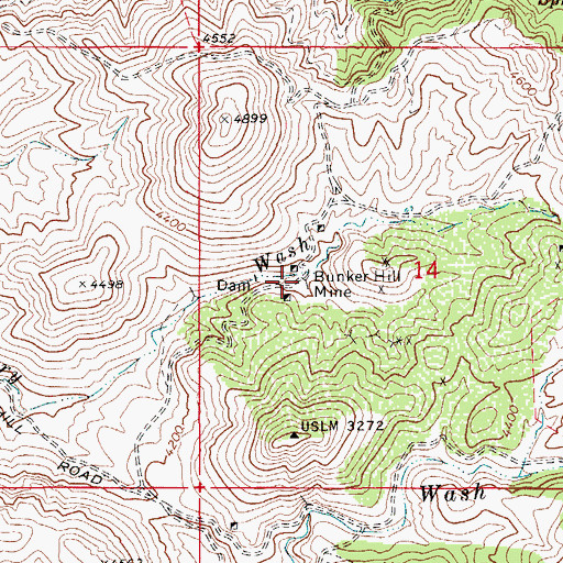 Topographic Map of Bunker Hill Mine, AZ