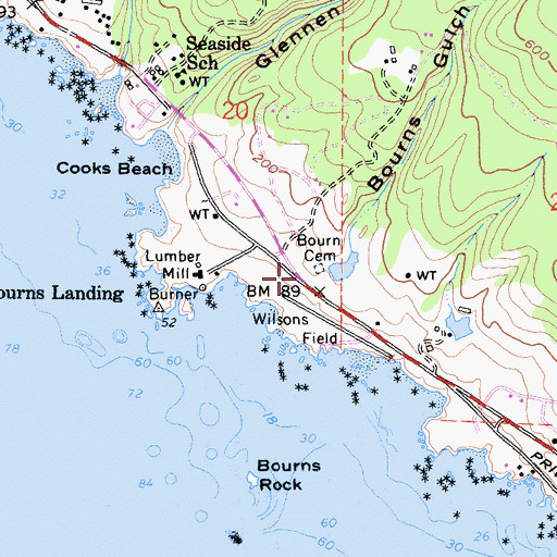 Topographic Map of Bourn Cemetery, CA