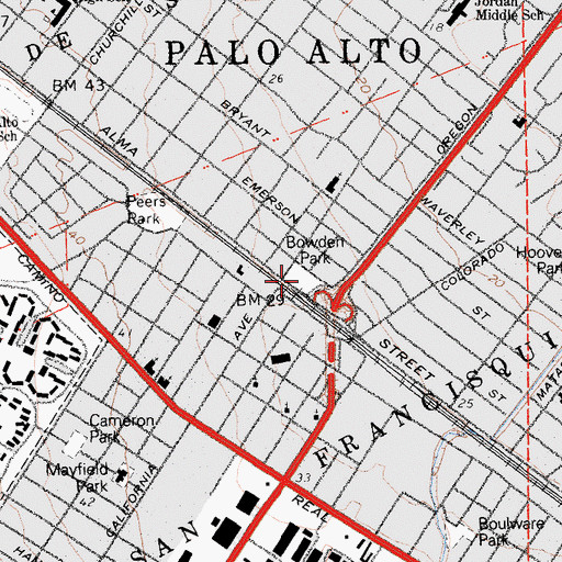 Topographic Map of Bowden Park, CA