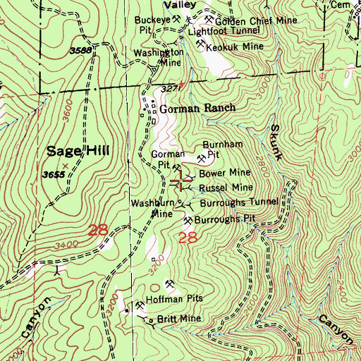 Topographic Map of Bower Mine, CA