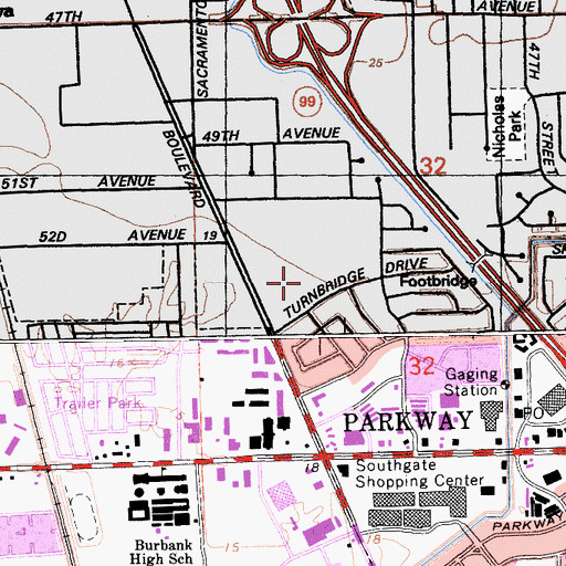 Topographic Map of Bowling Green Elementary School, CA