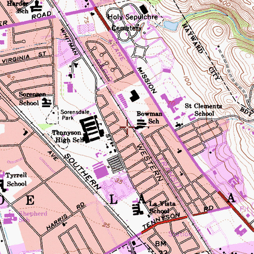 Topographic Map of Bowman Elementary School, CA