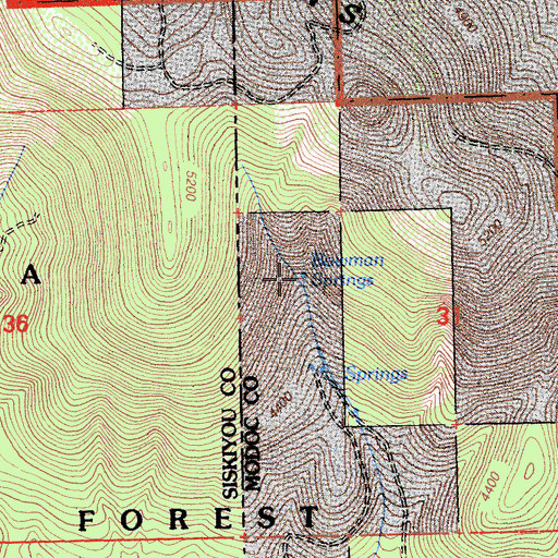 Topographic Map of Bowman Springs, CA