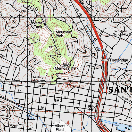 Topographic Map of Boyd Memorial Park, CA