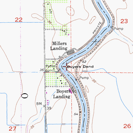 Topographic Map of Boyers Bend, CA