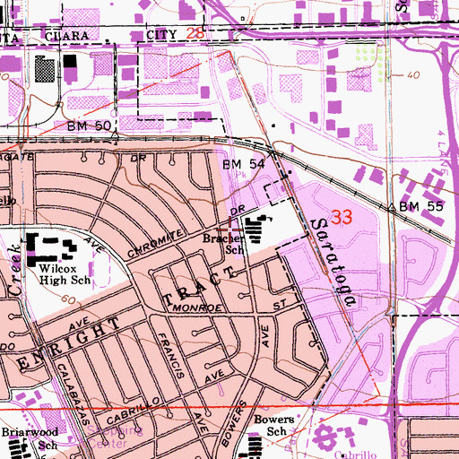 Topographic Map of Bracher Elementary School, CA