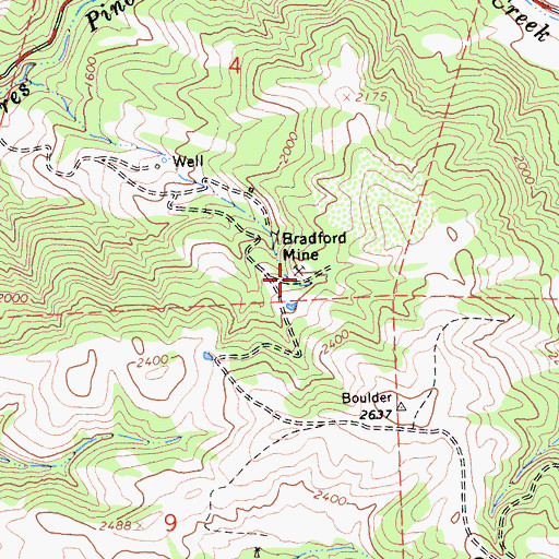 Topographic Map of Bradford Mine, CA