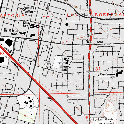 Topographic Map of Braly Elementary School, CA