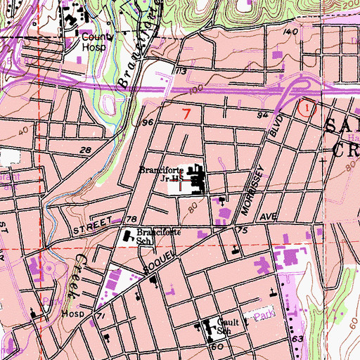 Topographic Map of Branciforte Middle School, CA