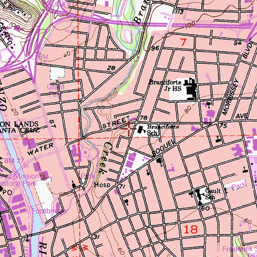 Topographic Map of Branciforte Elementary School, CA