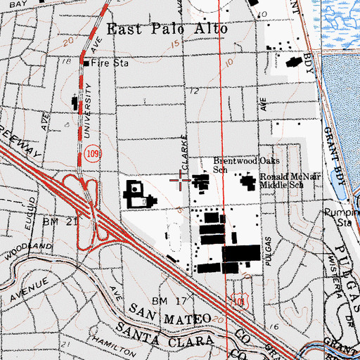 Topographic Map of Edison - Brentwood Elementary School, CA