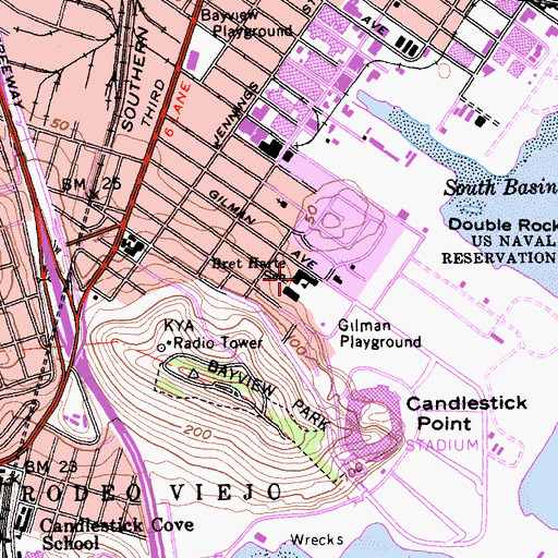 Topographic Map of Bret Harte Elementary School, CA