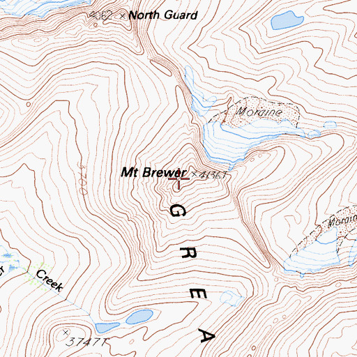 Topographic Map of Mount Brewer, CA