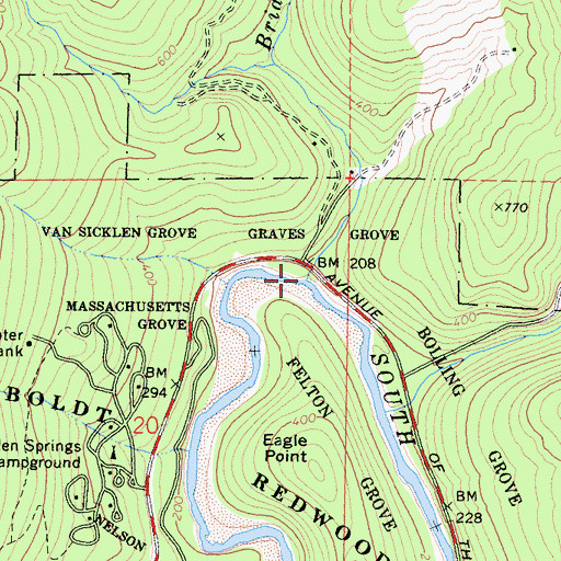 Topographic Map of Bridge Creek, CA