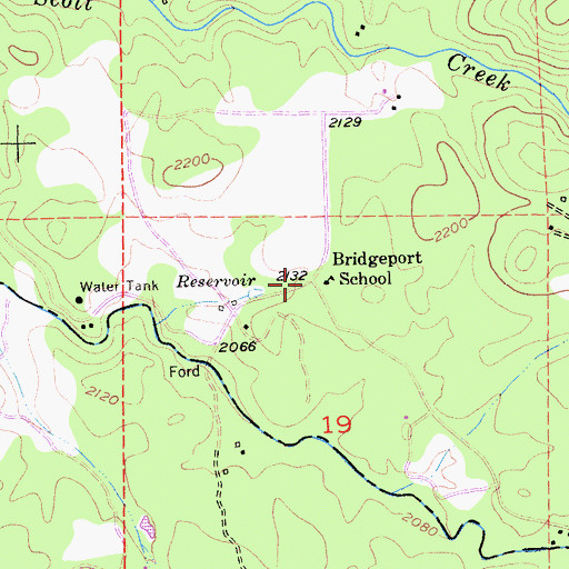 Topographic Map of Bridgeport School, CA