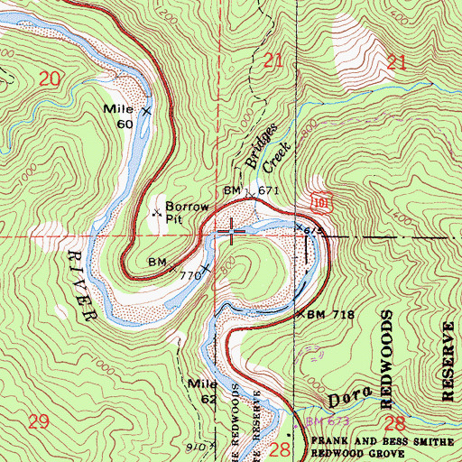 Topographic Map of Bridges Creek, CA