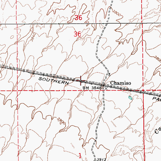 Topographic Map of Chamiso Railroad Station, AZ