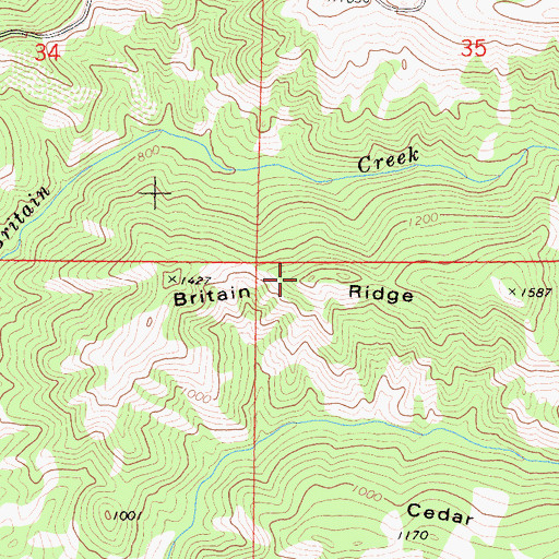 Topographic Map of Britain Ridge, CA