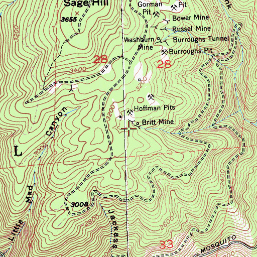 Topographic Map of Britt Mine, CA